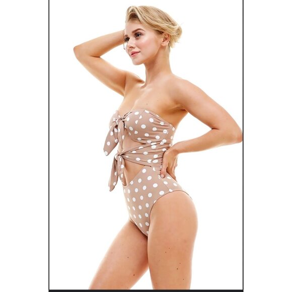 NWT New ENVYA SWIMSWEAR Belen Double Tie Polka Dot Swimsuit One Piece Small - Picture 10 of 11